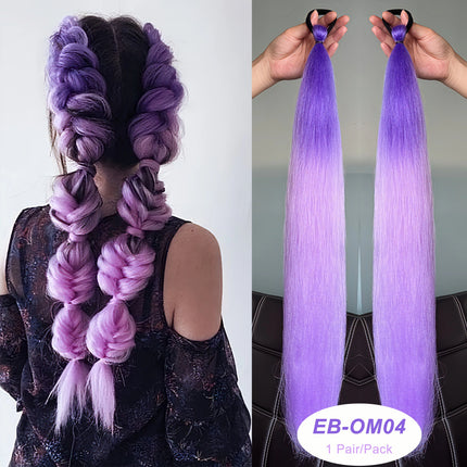 Veyda 2Pcs Synthetic Purple Braiding Hair Long Straight DIY Braided Pony Tail Hairpiece Women Hair Accessories for Stage Party