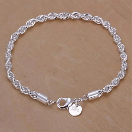 925 Sterling Silver 4MM Twisted Rope Bracelets For Women Men Fashion Minimalist Couple Chain Bracelet Male Silver Jewelry Gifts