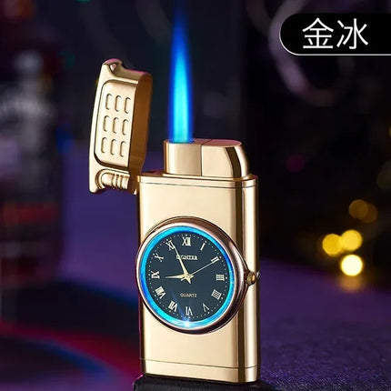 Rocker Arm Watch Metal Unusual Gas Lighters Jet Butane Torch Lighter Windproof Cigarette Cigar Lighter Gadgets for Men