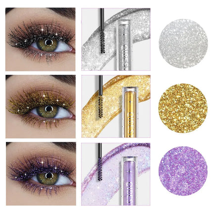 Halloween Sparkling Gold Diamond Mascara Glitter Pearlescent Small Metal Bar Waterproof Fast Dry Eyelash Curl Extension Makeups