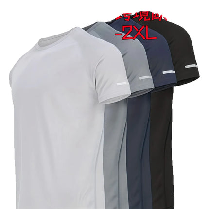 Men's Short Sleeve Sport T-shirt Quick Dry Running Blue Football Training Fitness Casual Wear Polyester Fiber round Neck T-shirt
