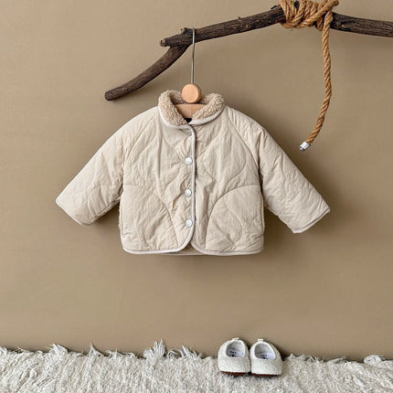 Baby Boys Girls Jackets For Kids Solid Cashmere Lined Cotton Coat Winter Warm High Necked Children Outerwear