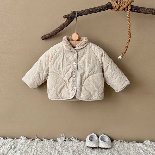 Baby Boys Girls Jackets For Kids Solid Cashmere Lined Cotton Coat Winter Warm High Necked Children Outerwear