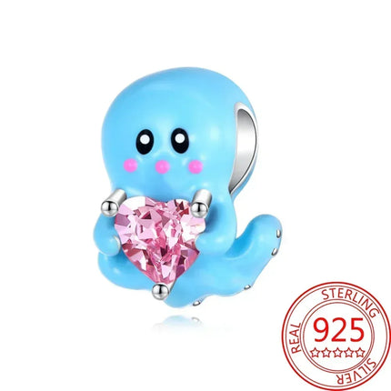 925 Sterling Silver Blue Ocean Series Beaded Charms  Pendant Fit for The Brand's DIY Bracelet Women Jewelry Girlfriend Gifts