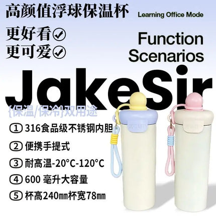 Demon Slayer Stainless Steel Insulated Cup Cute Fashion Cartoon Floating Ball Straw Thermos Portable Coffee Cup Gift for Friends
