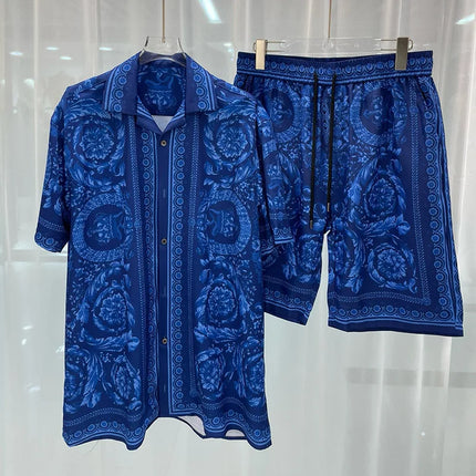 Vintage Men Shirts Sets Summer 3D Print Beach Short Sleeve Shirt Shorts Casual Trip Mens Hawaiian 2 Piece Suit S-5XL Man Blouse