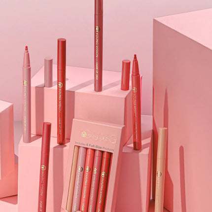 YOUNG VISION matte 6-color liquid lipliner set sponge gourd head fog face nude lipstick pen