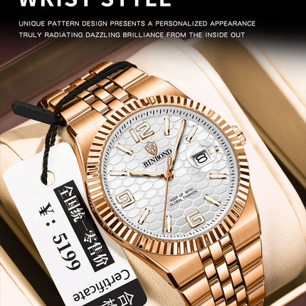 BINBOND Brand Stainless Steel Quartz Watch For Men Luxury Date Display Waterproof Luminous Fashion Men Watch relogios masculino