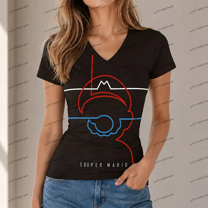 New Super Mario Women T Shirts Party XS-5XL 3D Print V Neck Harajuku Style Streetwear Hot Sale Fashion Summer Anime High Quality