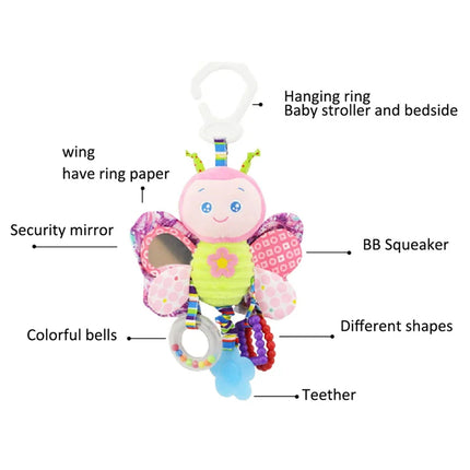 Baby Hanging Rattles Soft Toy Multifunctional Sensory Cartoon Animal Wind Chime Plush Toy Baby Stroller and Bed Baby Toy Gifts