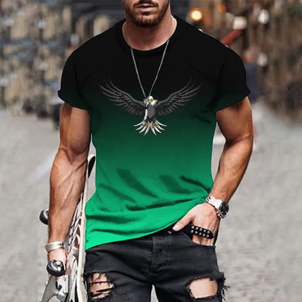 Men's Gradient Eagle 3D Printed T-shirt Summer Outdoor Leisure Sports Quick-Drying Short-Sleeved Tops Plus Size Men's Clothing
