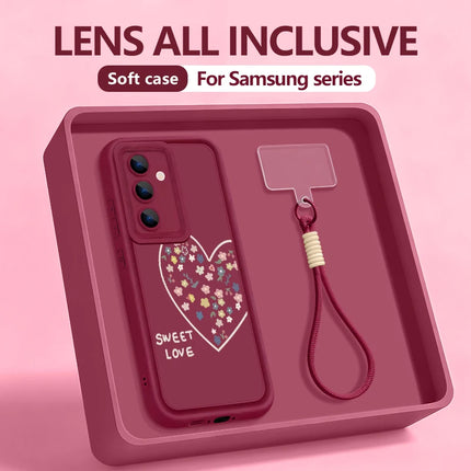 Sweet Love Hearts Lanyard Phone Case For Samsung Galaxy S25 S24 FE S23 S22 Ultra S25 Edge A56 A16 A17 A26 A55 A15 A54 5G Cover
