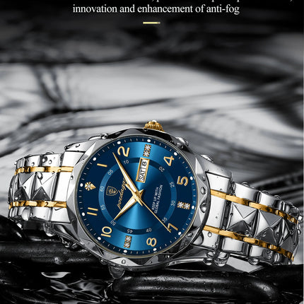 POEDAGAR Luxury Business Men's Wristwatch Stainless Steel Date Week Man Watch Waterproof Luminous Fashion Quartz Watches For Men