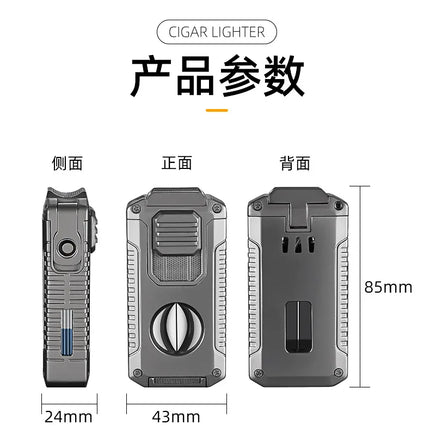 Portable Multi-function Jet Lighter with V-shaped Cigar Cutter Cigar Cigarette Holder Men's Cigarette Lighter, Gentleman's Taste