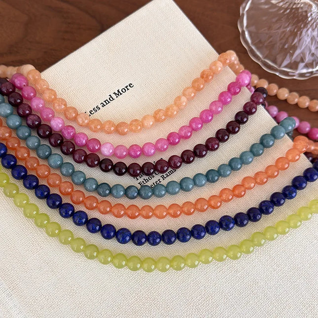 Trendy Simple Colorful Natural Stone Bead Choker Necklace 2026 Fashionable Aesthetic Accessory Accessories For Women