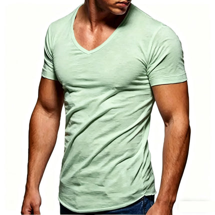 Men 100% Cotton T Shirt Casual Soft Fitness Tops Summer Thin Tee Home Clothing V-Neck Short Sleeve Black White T-Shirt for Men