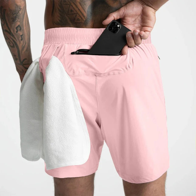 2025 New Men's Shorts Single-Layer Woven Quick Dry Solid Color Running Fitness Sports Casual American Fifth Pants Comfortable