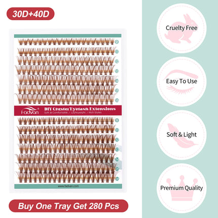 Fadvan Brown Lash Clusters DIY Eyelash Extensions 9-16mm Natural Lashes Wispy Individual Lash Extensions 280pcs C/D Curl lashes