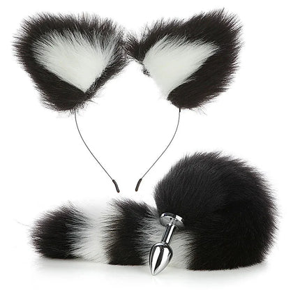 Anal Plug Tail Fox Set For Women Anal Sex Toys Butt Plug Tail Sexy Plush Ear With Nipple Clamps Bullet Vibrator For Couples Toys