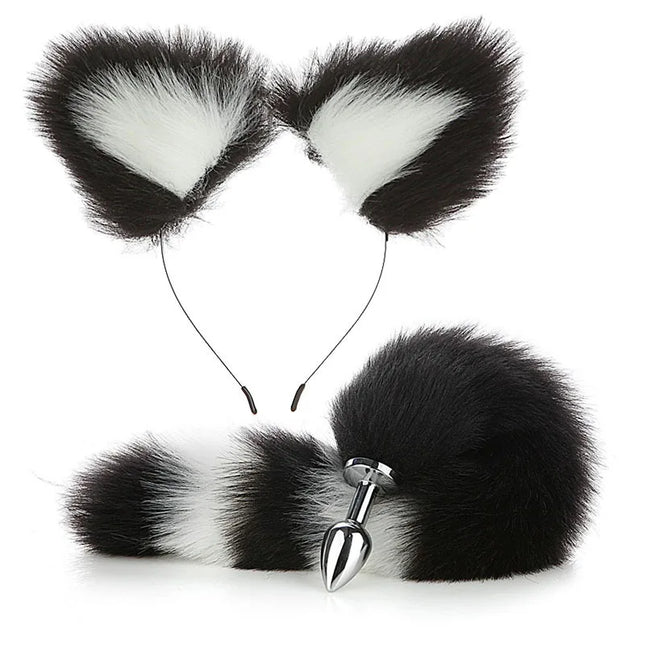 Anal Plug Tail Fox Set For Women Anal Sex Toys Butt Plug Tail Sexy Plush Ear With Nipple Clamps Bullet Vibrator For Couples Toys