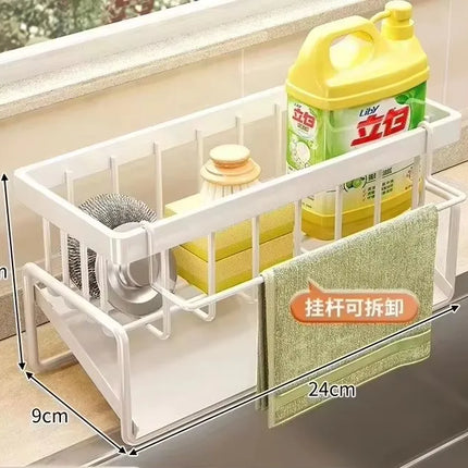 Sponge Holder for Kitchen Sink, Stainless Steel Self-draining Sink Shelf Soap Sponge Holder Dishcloth Towel Rack Filter Basket