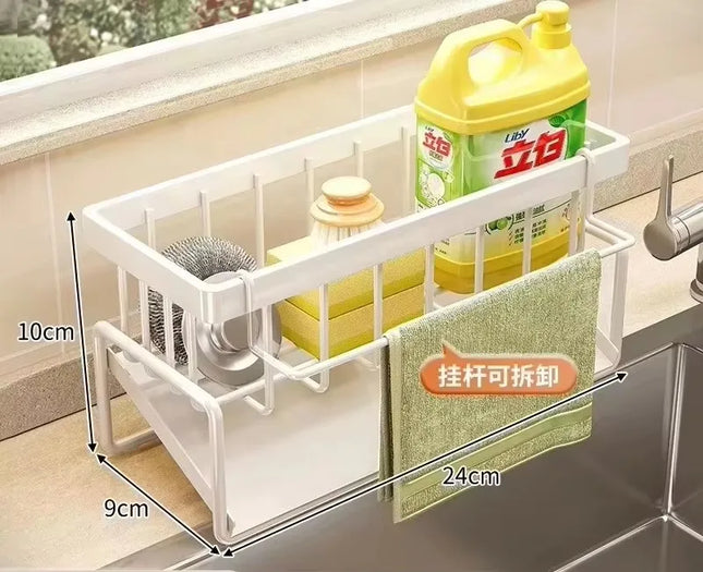 Sponge Holder for Kitchen Sink, Stainless Steel Self-draining Sink Shelf Soap Sponge Holder Dishcloth Towel Rack Filter Basket