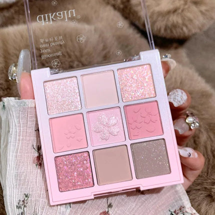Romantic Pink Flower 9-Colors Glitter Eyeshadow Matte Shimmer Pink Brown Shiny Eye Shadow Girl Makeup Palette Lasting Cosmetic
