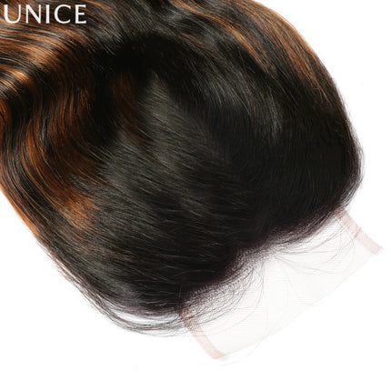 UNice Ombre Brown Highlights Body Wave 4x4 Lace Closure 1PC 100% Human Hair Closure Free Part