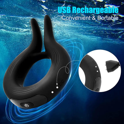 Rabbit Vibrating Cock Ring Sex Toy - 10 Vibrations,Rechargeable,Silicone Penis Ring For Men Couples Sex Tool Clitoral Stimulate