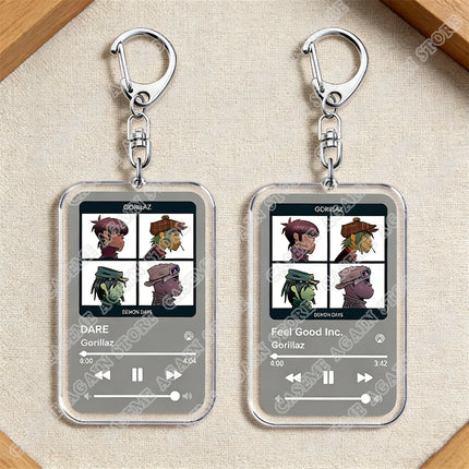 Hot Gorillaz Band Music Keychains for Women Accessories Bag Feel Good Inc Clint Eastwood Song Keying Jewelry Fans Friends Gifts