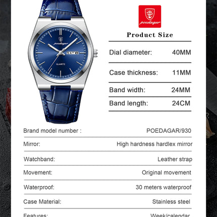POEDAGAR Luxury Trend Men Watch Waterproof Luminous Date Week Man Wristwatch Military Outdoor Leather Men's Quartz Watches Reloj