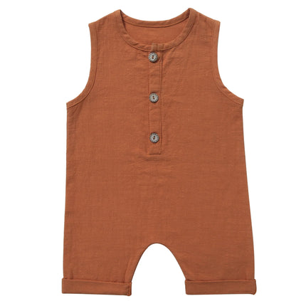 INS New Children's Jumpsuit Cotton and Linen Solid Color Newborn Crawler Unisex Bodysuit Baby Diaper Cover