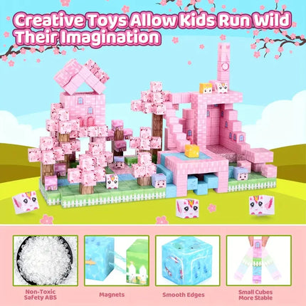 Magnetic Building Blocks Mine World Pink Girly Heart Blossom Cave Plant  Architecture Cubes Set Brick Cube Toys Children Gifts