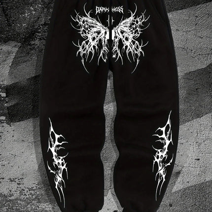 Dark Style Printed Sports Pants, Men's and Women's Street Fashion Pants, Casual and Comfortable Drawstring Sports Jogging Pants
