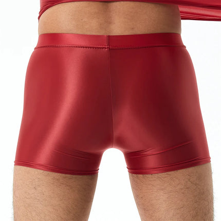 Mens Sexy Nylon Sheer Shiny Oil Boxer Shorts Underwear Solid Color Boxershorts Erotic Elastic Ice Silk Panties Underpants Cueca