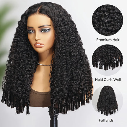 Burmese Curly Human Hair Half Wig 3-in-1 Glueless Natural Black  Spiral Ends With Drawstring Half Wigs for Beginners Wear And Go