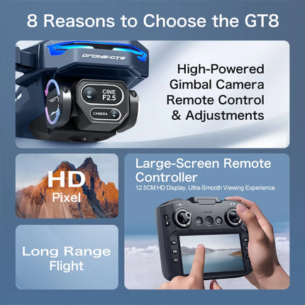 For Genuine GT8 Drone 8K Professional Dual Camera GPS FPV Brushless Motor Optical Flow Hovering Folding Quadcopter RC Dron Toys