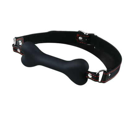 BDSM Silicone Bone Gag with Red Stitching Puppy Play Pet Play Role Play Adjustable Leather Strap Bondage Adult Toy for Couples