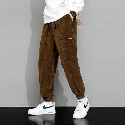 Corduroy Pants Men Loose Fit Baggy Sweatpants Casual Fashion Streetwear Trend Autumn Winter Harem Joggers Trouser Male Plus SIze