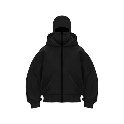 Balaclava Men Zip Hoodie Winter Warm Casual Sweatshirt Y2K with Hooded Face Mask Zipper Design Sports Jacket Outdoor Activities
