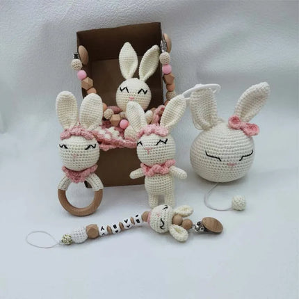Newborn Mobile Gym Educational Ring Teething Toy Baby Cotton Baby Wooden Ring Rattle Crochet Wool Toy Customize Pacifier Chain