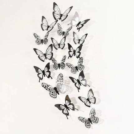 24/48pcs Black White 3D Butterfly Wall Stickers Wedding Decoration Home Bedroom Living Room DIY Butterflies Wall Decals Supplies