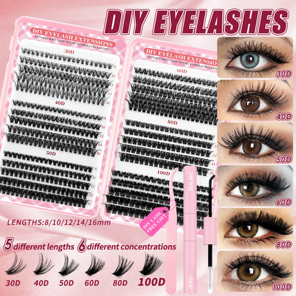 Lash Clusters with Spikes Kit DIY Spiky Eyelash Extension Thick Volume Spiky Individual Lashes Set Mink Strip Lash by LAKANAKU