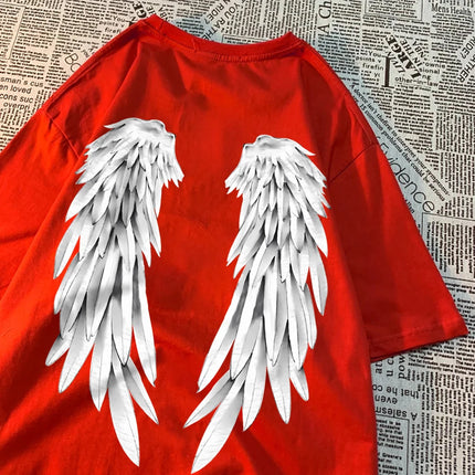 Angel Wings Personality Pattern Tshirt Men Women Hip Hop Quality T-Shirts Creativity O-Neck Tops Personality Quality T-Shirts