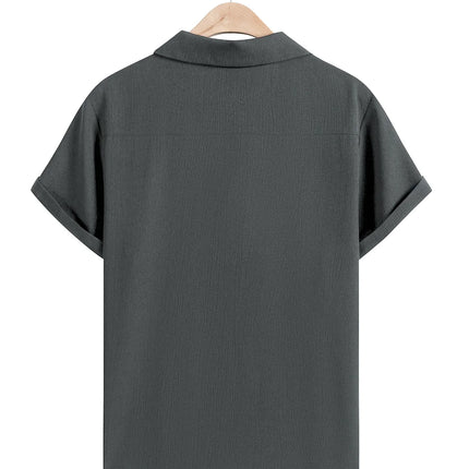 Men's Casual Button Down Shirts Short Sleeve Textured Summer Beach Shirt Cuban Vacation Shirts with Pocket S-XXXL