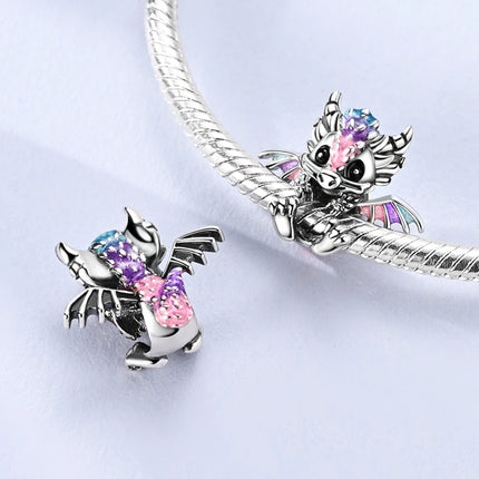 Hot Sale 925 Sterling Silver Sparkling Curled Dragon Charm Fits Bracelet Beautiful Jewelry Accessories Gifts