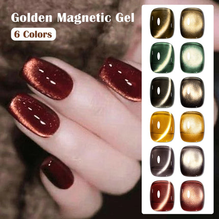 7pcs Gold Light Cat Magnetic Gel Nail Polish Set Maillard Magnetic Gel Semi Permanent Soak Off UV Gel Varnish Nail Art Manicure