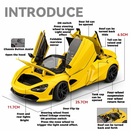 1:18 McLaren 720S Supercar Sports Car Alloy Metal Diecast Model Car Sound & Light Pull Back Collection Hobby Decoration Present