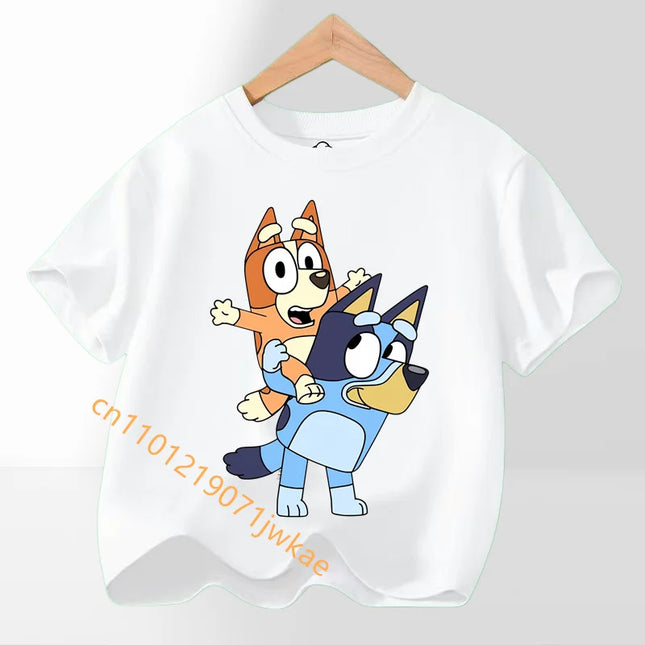 Bluey Bingo T-shirt Children's Summer Multi-color Clothing Girl Trendy Base Top Cute Cartoon Figure Print Tees Kids Birthday Gifts