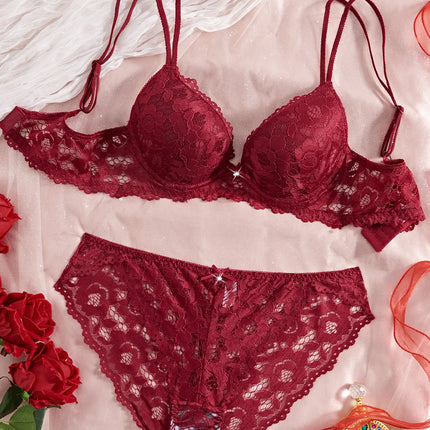 6-Piece Set Women's Underwear Set Sexy Patterned Lace Patchwork No Lining Comfortable Fitting Women's Push-Up Bra Sexy Lingerie